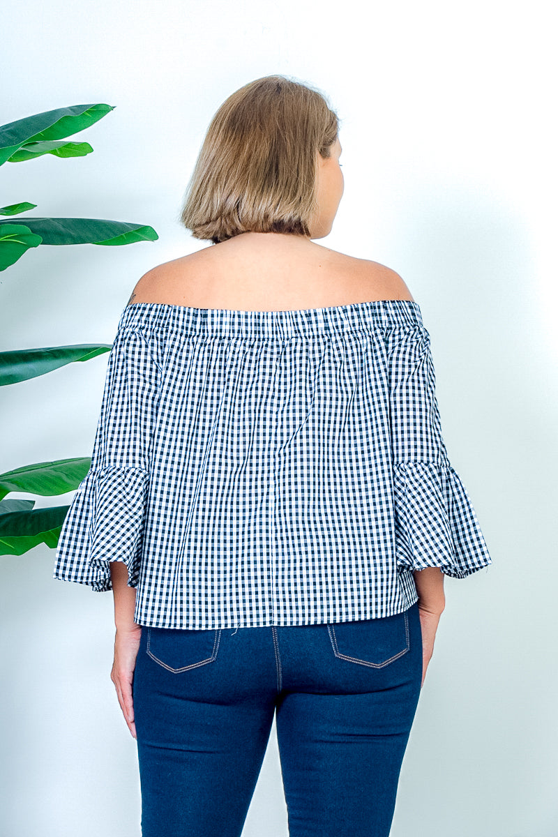 Celeste Full Size Gingham Print Top With Puff Sleeves Plus Size