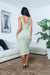 Sleeveless V Neck Bodycon Midi Dress with Asymmetrical Decorative Ruffle* (Y21018) - Wholesale Fashion Couture 