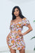 2 PC Set - Multi Color Floral Print Puff Sleeve Crop Top and Mini Skirt with Thigh Slit in Brown (K0LB568J/K0LS472J) - Wholesale Fashion Couture 