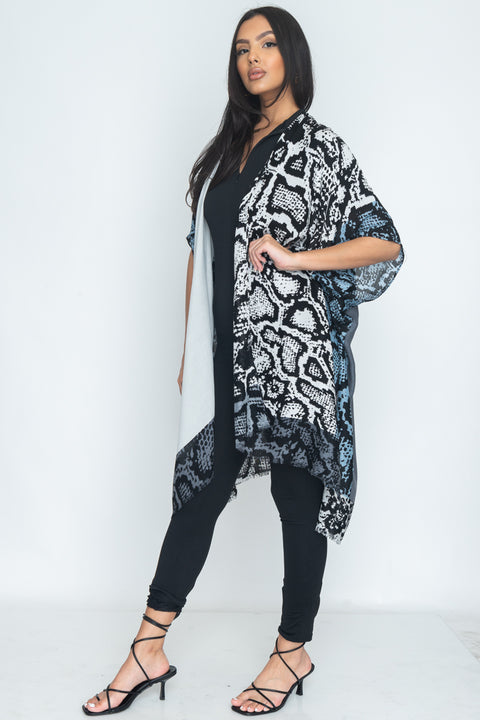 Python And Solid Print Long Cardigan Cover-up Kimono Unfinished Hem (R103131/RN94522) - Wholesale Fashion Couture 