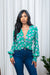 'Full Bloom' Floral Print Long Bishop Deep Plunge V Neck Twist Front Top in Green (185238) - Wholesale Fashion Couture 