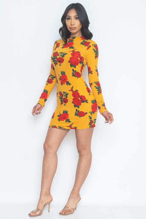 Floral Print Mock Neck Mini Dress (JD33873LP) - Wholesale Fashion Couture 