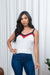 'Nautical Beauty' Color Block Trim V Neck Sweater Knit Tank Top in White, Navy & Red (182072) - Wholesale Fashion Couture 