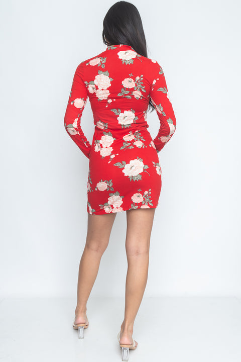 Floral Print Mock Neck Mini Dress (JD33873LP) - Wholesale Fashion Couture 