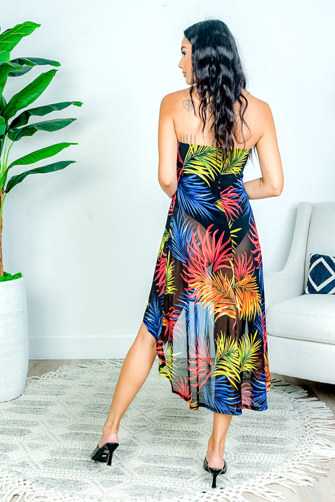 Wild Tropics Sheer Multi Color Strapless High Low Dress with Inner Lining (AD-4029) - Wholesale Fashion Couture 