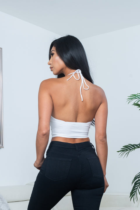 Rib Knit Halter Neck Keyhole Criss Cross Crop Top (10164TM) - Wholesale Fashion Couture 