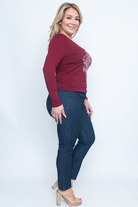 ‘Unleash the Dragon’ Plus Size Round Neck Long Sleeve Graphic Tee (ZA3572) - Wholesale Fashion Couture 