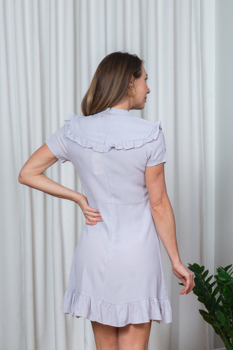 'Sweetie' Short Sleeve High Mock Neck Mini Dress with Ruffle Bib & Hem (1611004) - Wholesale Fashion Couture 