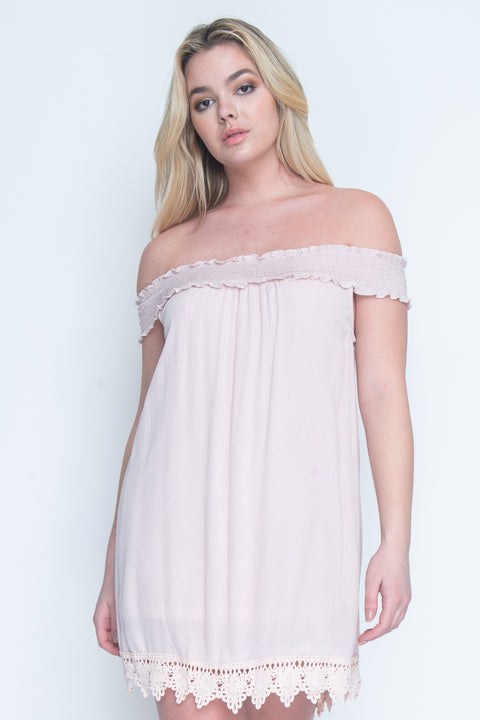 Off The Shoulder Mini Dress With lace Hemline and full lining* (8610) - Wholesale Fashion Couture 