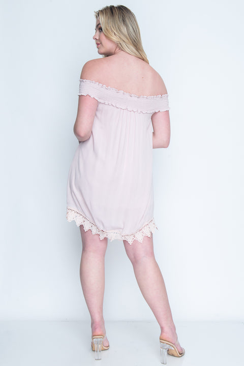 Off The Shoulder Mini Dress With lace Hemline and full lining* (8610) - Wholesale Fashion Couture 