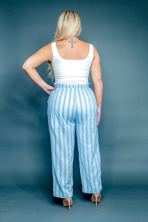 Plus Size Multi Color Striped Wide Leg Palazzo Pants with Drawstring Waist, Slant Pockets and Lining (FL19G204-P) - Wholesale Fashion Couture 