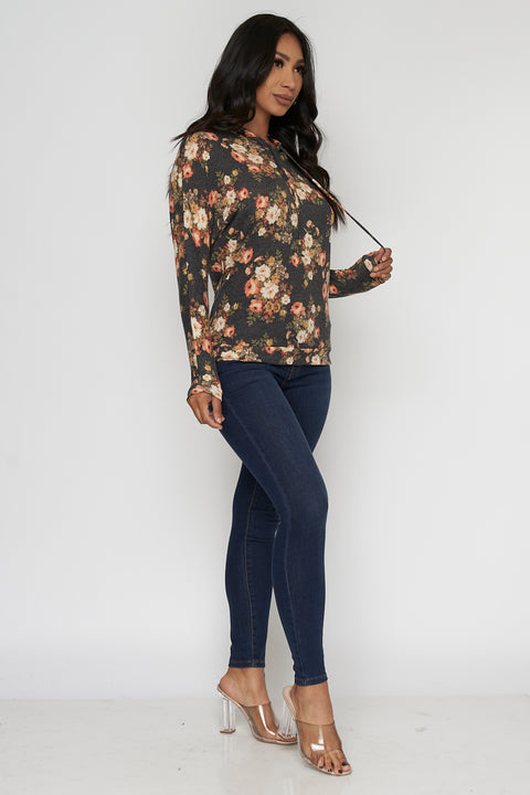Soft Knit Floral Hoodie with Long Sleeves and Drawstrings* (LST6023) - Wholesale Fashion Couture 