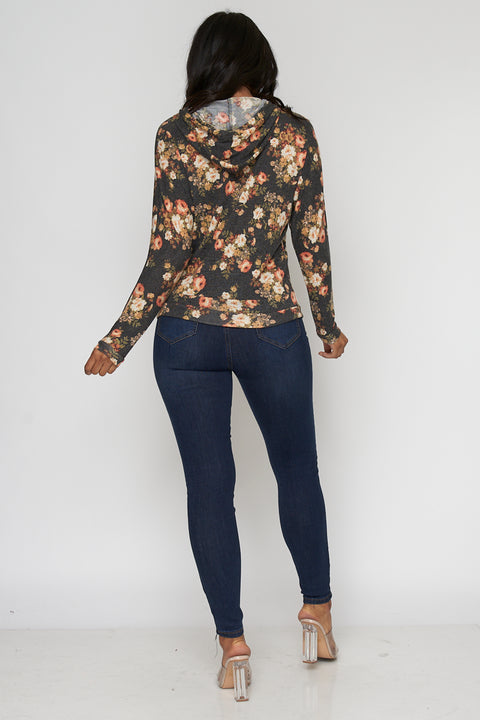 Soft Knit Floral Hoodie with Long Sleeves and Drawstrings* (LST6023) - Wholesale Fashion Couture 