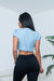 Chambray Denim Short Puff Sleeve V Neck Open Tie Front Crop Top (10020TM) - Wholesale Fashion Couture 