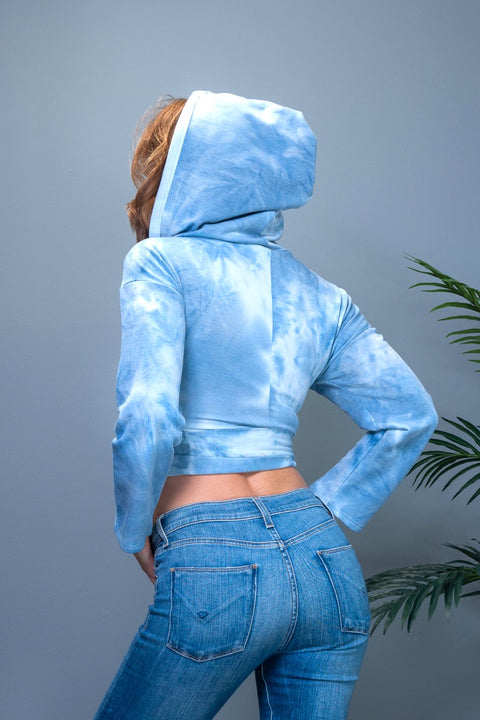 Tie Dye Long Sleeve Hoodie Wrap Top (BT03100) - Wholesale Fashion Couture 
