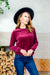 Long Sleeve Velvet Crewneck Pullover Sweater in Burgundy (1548TY) - Wholesale Fashion Couture 