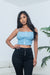 Dual Spaghetti Strap Lettuce Hem Smocked Crop Top with Faux Button Front Decor (10075TM) - Wholesale Fashion Couture 