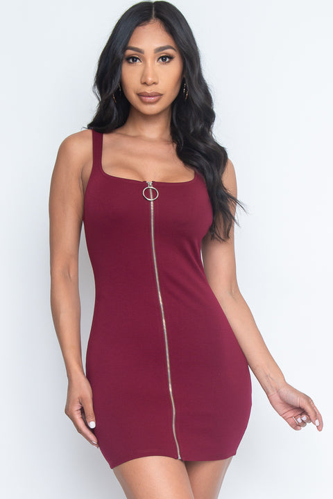 Silver Ring Zip Front Sleeveless Bodycon Mini Dress in Navy (WD6491) - Wholesale Fashion Couture 