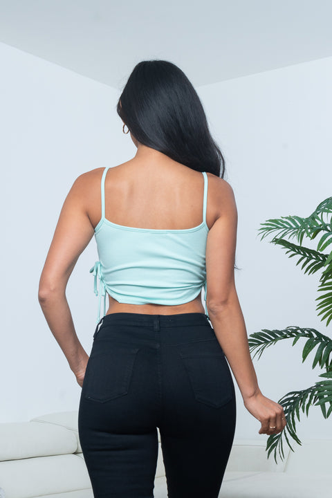 Scoop Neck Rib Knit Crop Top with Side Ties in Mint (BT04148) - Wholesale Fashion Couture 