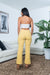 High Waist Linen Trousers with Button Down Side Vents at Hem in Daisy Yellow (HF194F893) - Wholesale Fashion Couture 