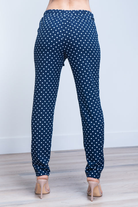 Polka Dot Slim Fit Pants with Sash Waist Tie (910606-CH803) - Wholesale Fashion Couture 