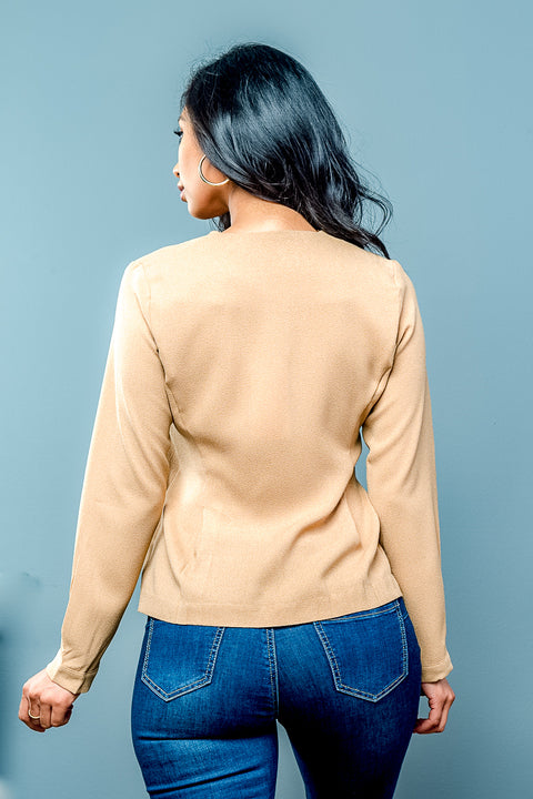 Double Breasted Pleated Hem Blazer (D30324-MW188) - Wholesale Fashion Couture 