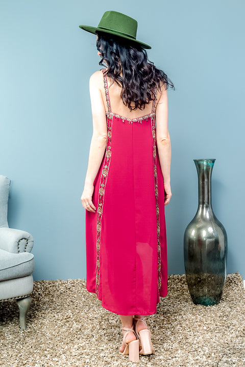 Fully Lined Sleeveless High Low Midi Dress With Bead Embroidery Trim Detail* (14D032) - Wholesale Fashion Couture 