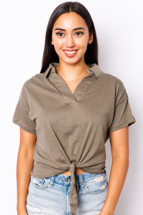 Short Sleeve Top Front tied  (V11210A-K69) - Wholesale Fashion Couture 