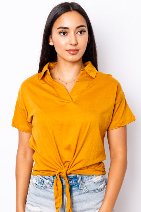 Short Sleeve Top Front tied  (V11210A-K69) - Wholesale Fashion Couture 