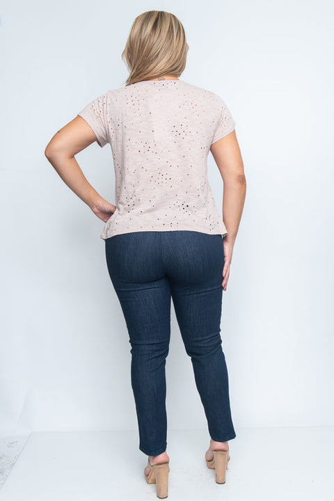 Plus Size Short Sleeve Plus Size Top (Z9143) Tan / ( 1XL-2XL-3XL- 1-1-1)