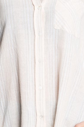 Longs Sleeve Button Down Striped Top In Cream* (15829) - Wholesale Fashion Couture 