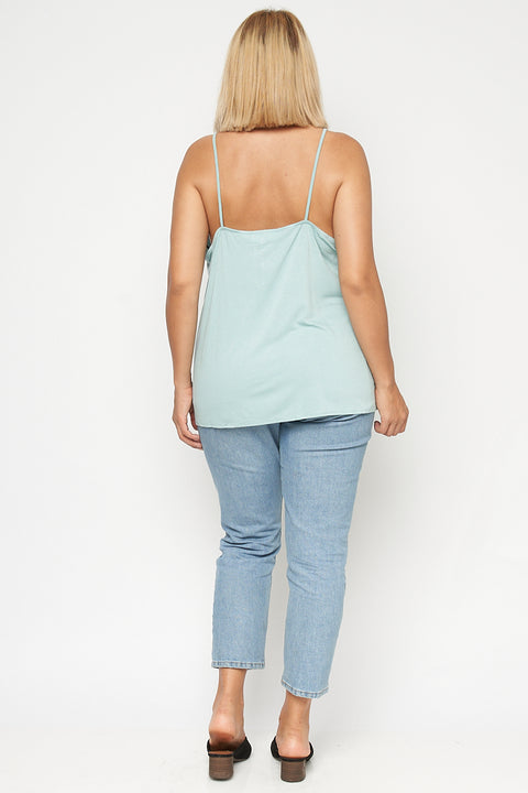 Plus Size V-Neck Spaghetti Strap Top W/3 Front Buttons (DZ19C207-P) - Wholesale Fashion Couture 