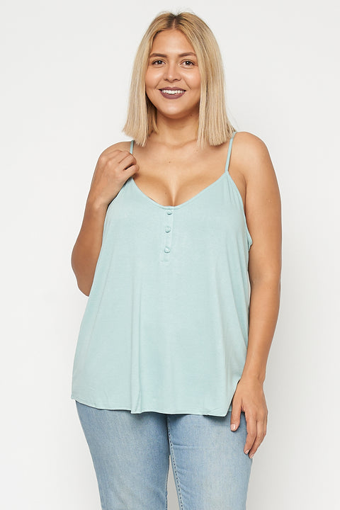 Plus Size V-Neck Spaghetti Strap Top W/3 Front Buttons (DZ19C207-P) - Wholesale Fashion Couture 