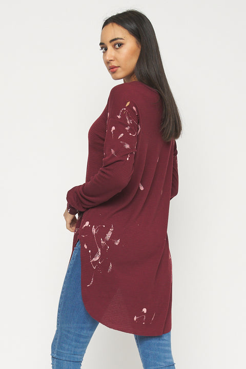 Long Sleeve Destroyed Knit Tshirt Top (FT75193T) - Wholesale Fashion Couture 