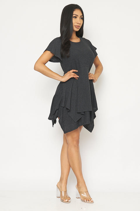 1/2 Sleeve Round Neck Sharkbite Hemline Swing Dress (15366) - Wholesale Fashion Couture 