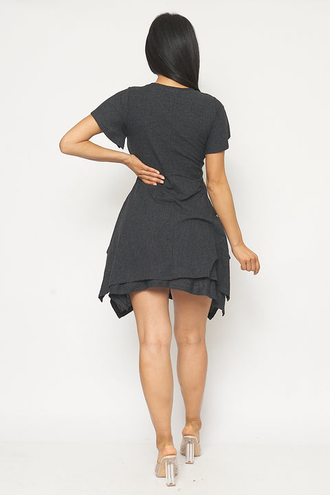 1/2 Sleeve Round Neck Sharkbite Hemline Swing Dress (15366) - Wholesale Fashion Couture 
