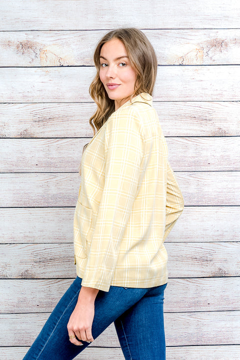 Oversized 2 Front Buttons Plaid Printed Blazer With 2 Front Pockets (DSJ104) - Wholesale Fashion Couture 