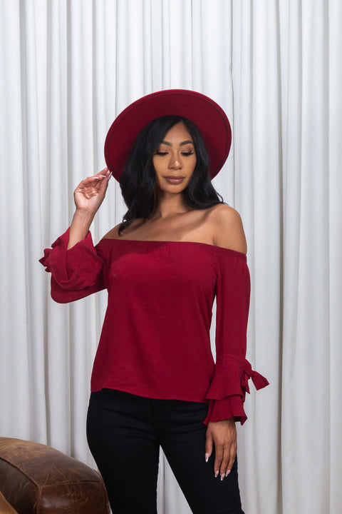 3/4 Sleeve Off the Shoulder Bell Sleeve Top* (171047) - Wholesale Fashion Couture 