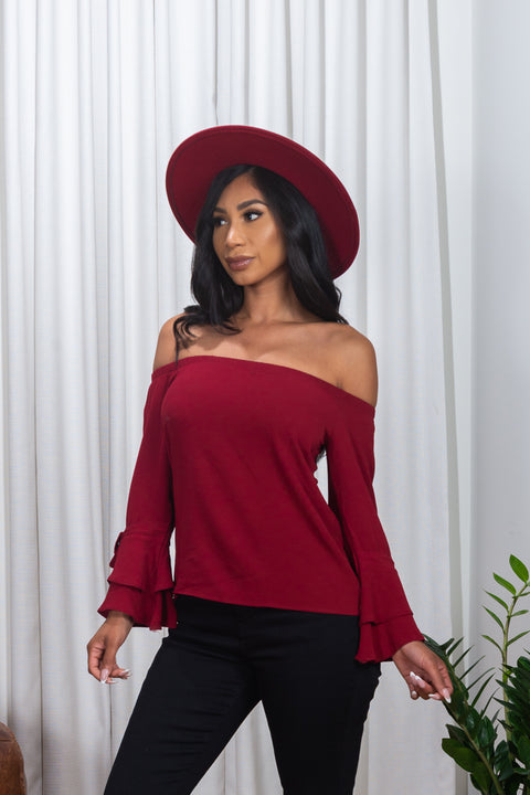3/4 Sleeve Off the Shoulder Bell Sleeve Top* (171047) - Wholesale Fashion Couture 