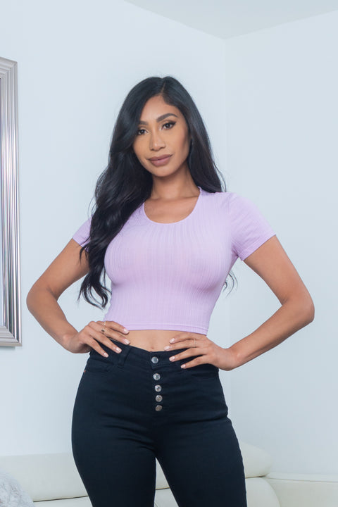 Short Sleeve Rib Knit Crop Top With Open Tie Back* (10082TY) - Wholesale Fashion Couture 