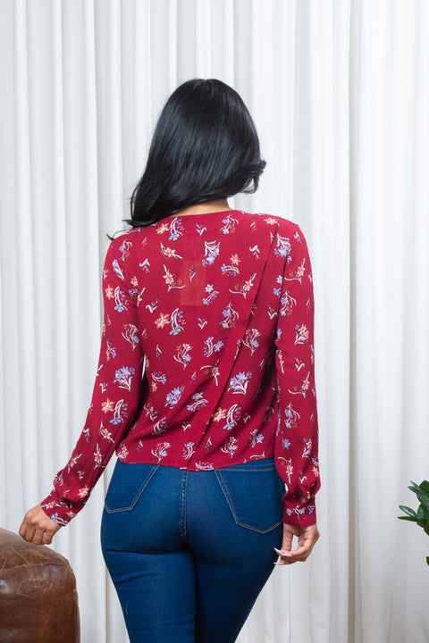 Floral Print Long Sleeve Button Down  Top w/1 Front Pocket (171084) - Wholesale Fashion Couture 