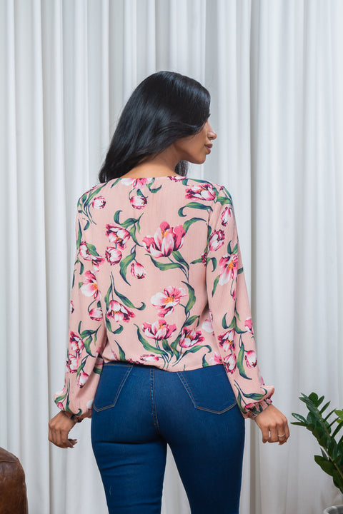 Long Sleeve Floral Print Button Down Top (185424) - Wholesale Fashion Couture 