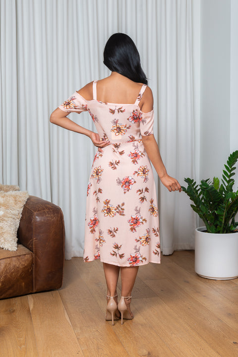 Floral Printed Open Shoulder Button Down Maxi Dress  (171394) - Wholesale Fashion Couture 