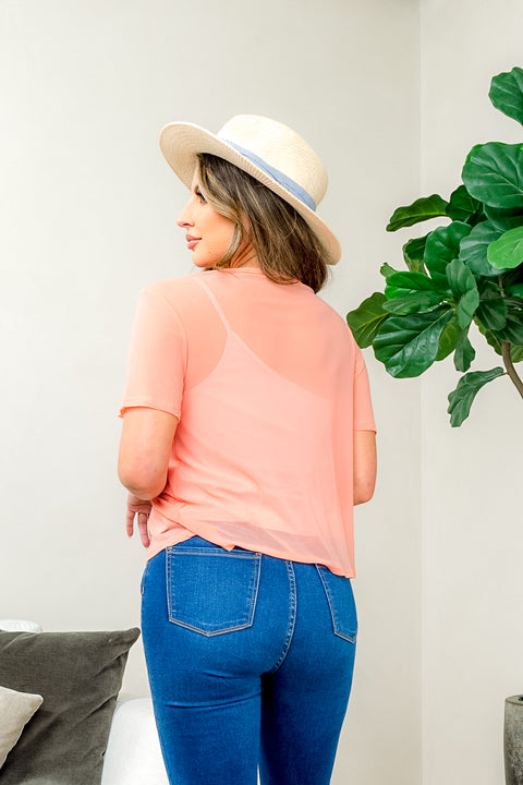 Short Sleeve Round Neck Sheer Top **Tank Top Lining Included** (VT4573) - Wholesale Fashion Couture 