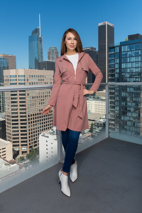 Gold Zip Front Princess Cut Knee Length  Blazer W/Belt, Side pockets & gold Buttons (8883JY) - Wholesale Fashion Couture 