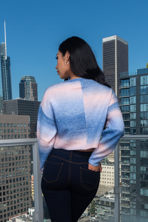 Soft Two Tones Knit Round Neck Crop Sweater (SW1006J-001) - Wholesale Fashion Couture 