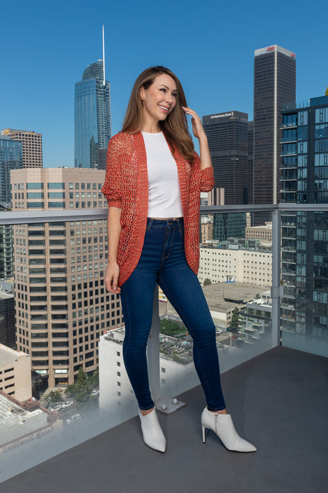 Metallic Open Front Crochet Knit Cardigan (GGW238) - Wholesale Fashion Couture 