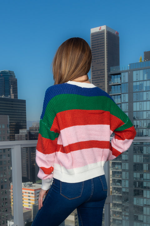 Multicolor Stripe Round Neck Sweater (187124) - Wholesale Fashion Couture 