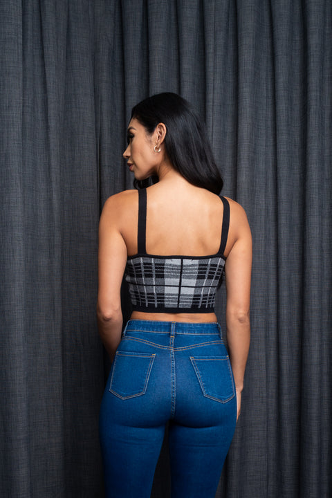  Sweater Knit Houndstooth Plaid Crop Top (9987WY) - Wholesale Fashion Couture 