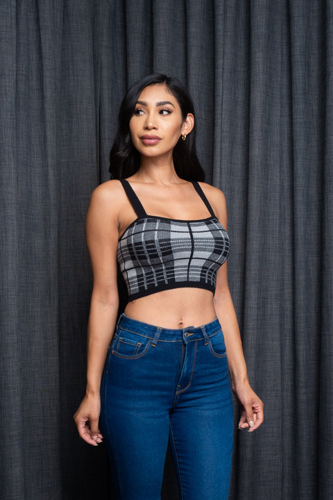  Sweater Knit Houndstooth Plaid Crop Top (9987WY) - Wholesale Fashion Couture 